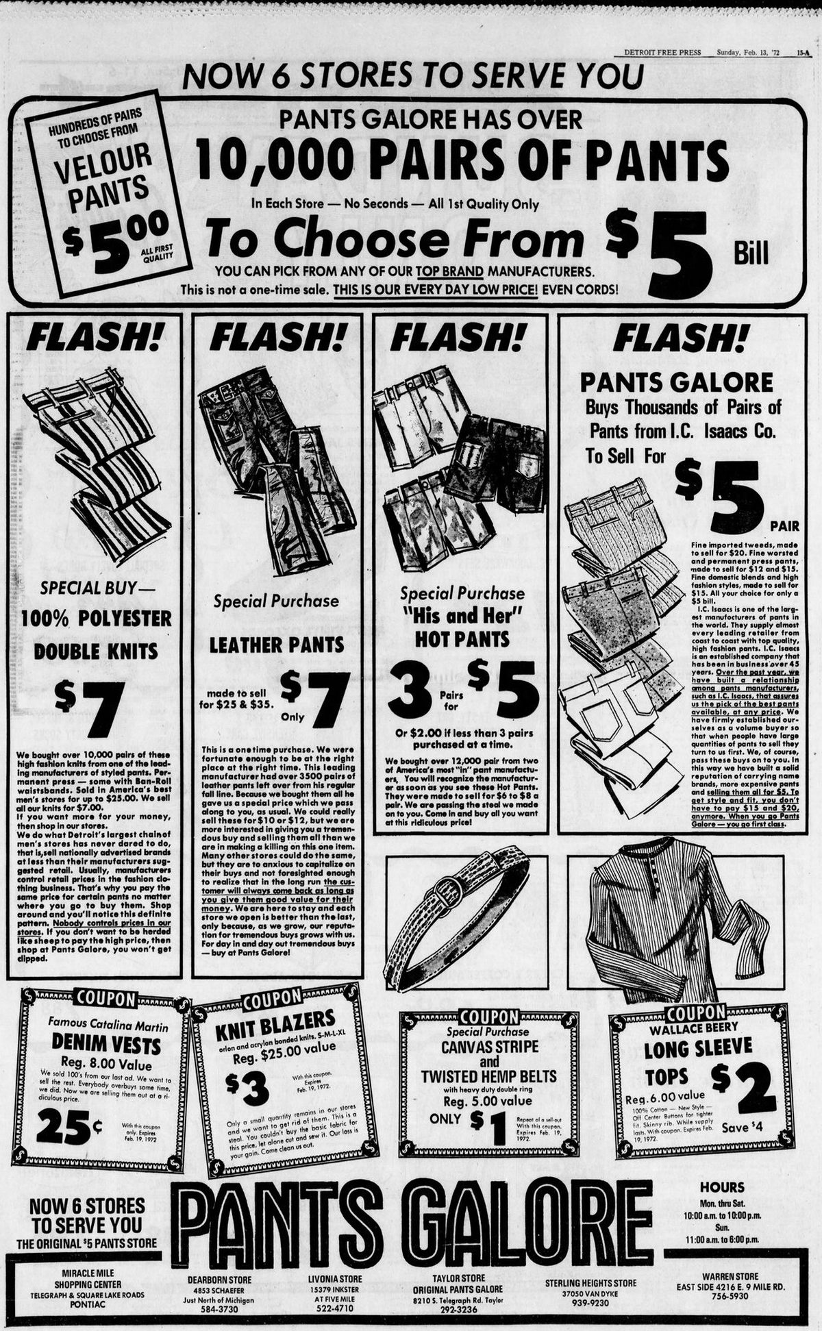 Pants Galore - Frb 1972 Full Page Ad With Store Locations